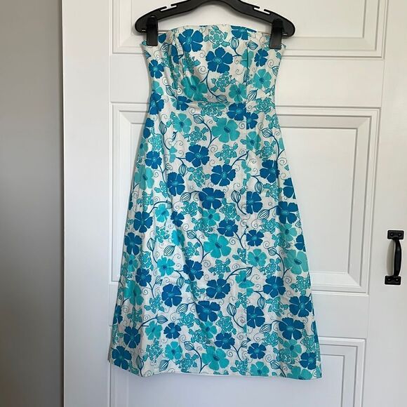 Strapless Lilly Pulitzer Blue Floral Dress - Picture 1 of 6